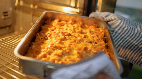 mac and cheese in a large pan